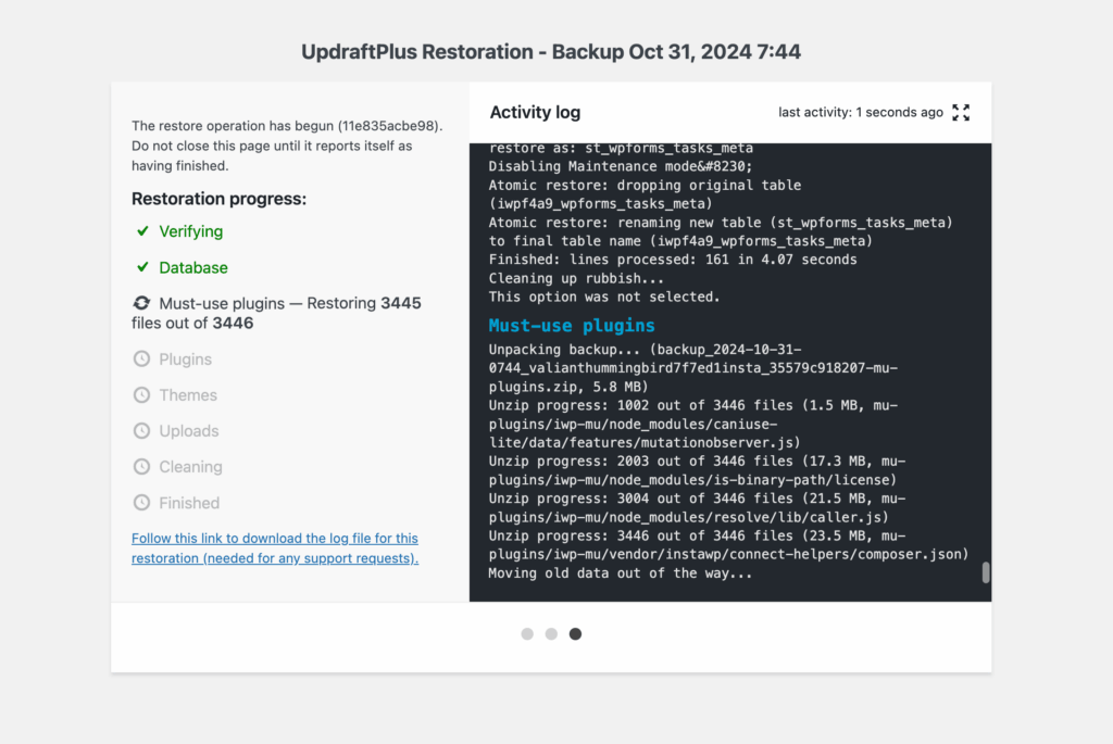 Restoration process of backup