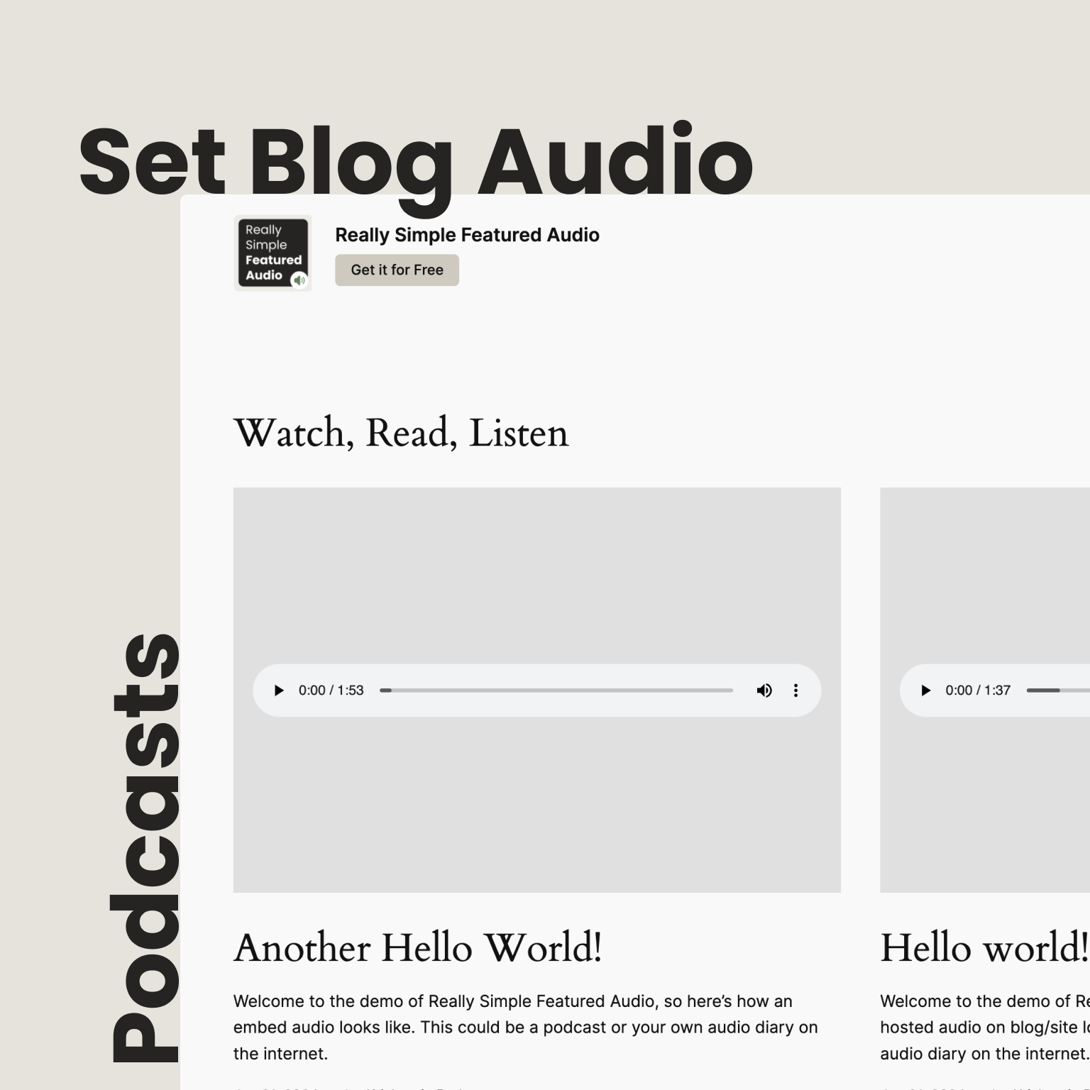Featured audio players on a blog archive in the Twenty Twenty-Four theme